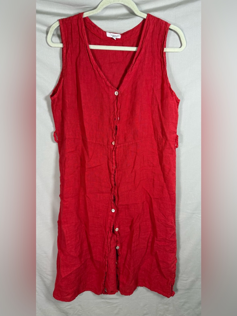 Vanessa Zani Italian Linen Sleeveless Button Front Tunic Dress Red Medium